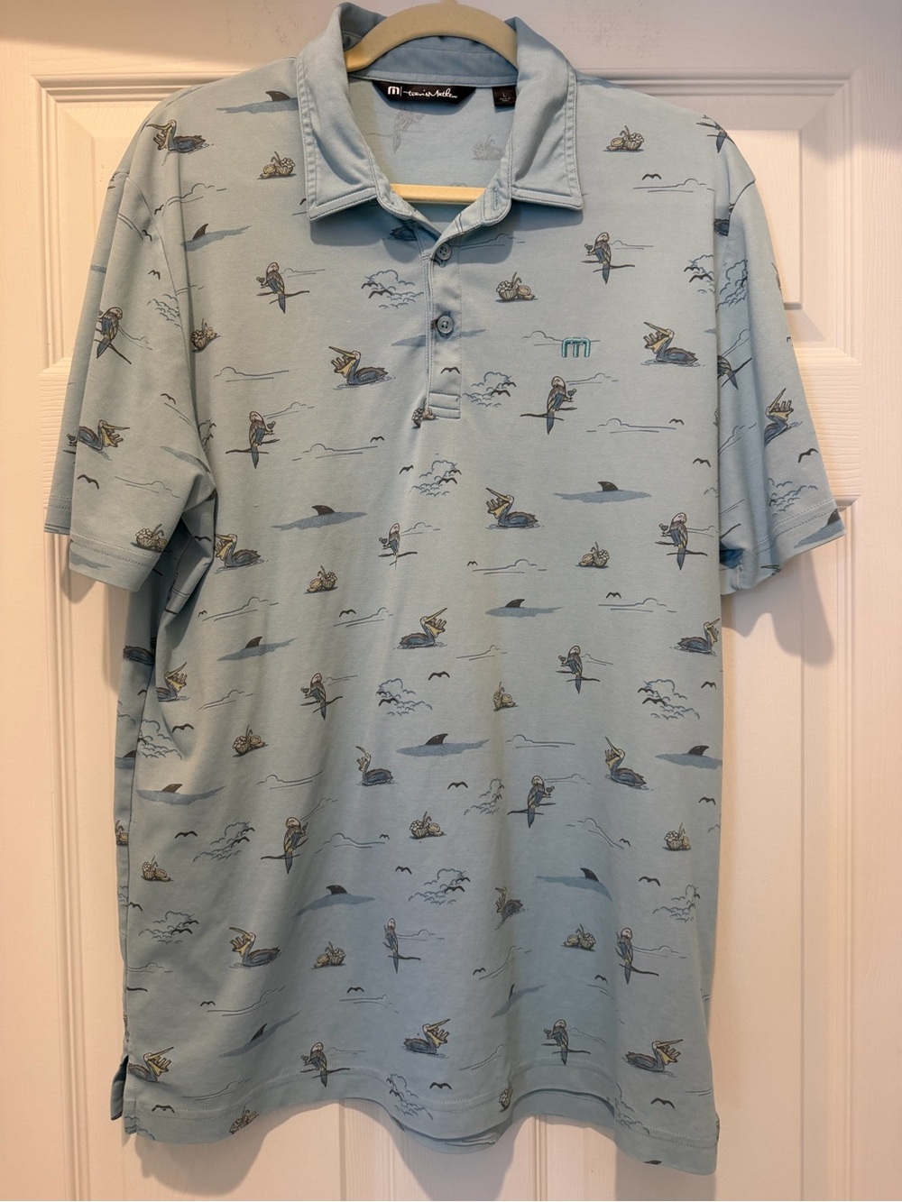 Travis Mathew Light Blue/Green Tropical Print Polo